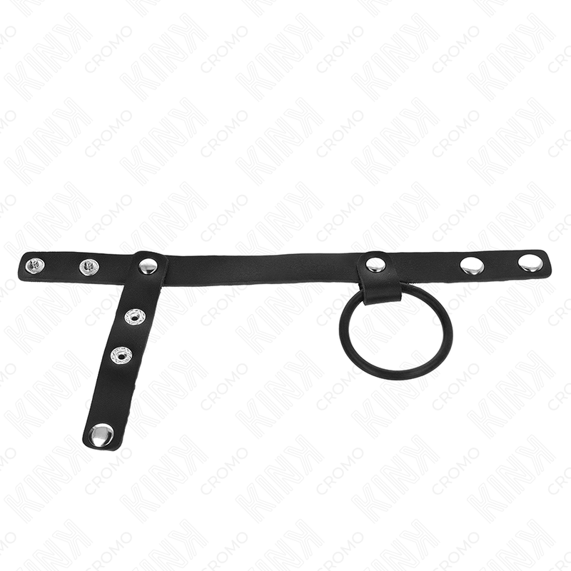 KINK - ANEL DE PÊNIS DE SILICONE 3,8 CM COM DIVISOR DE BOLAS E TIRA DE COURO 22 X 1,5 CM