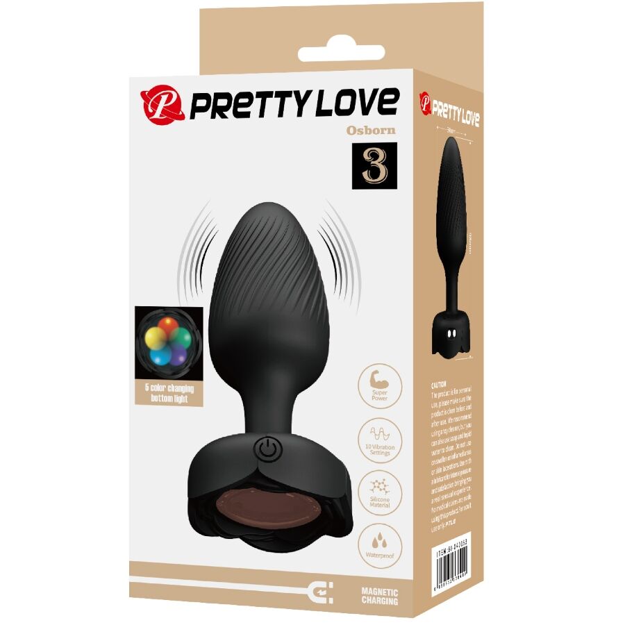 PRETTY LOVE - OSBORN PLUG ANAL COM LUZ LED PRETO 9,8 CM