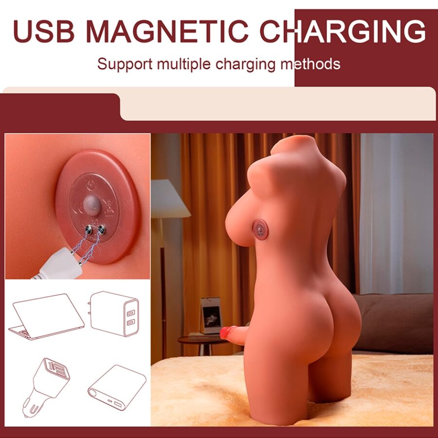 XISE - MIAH LADY BOY TORSO FEMININO COM DILDO COM VIBRAÇÃO E EMPURRAÇÃO 55 CM