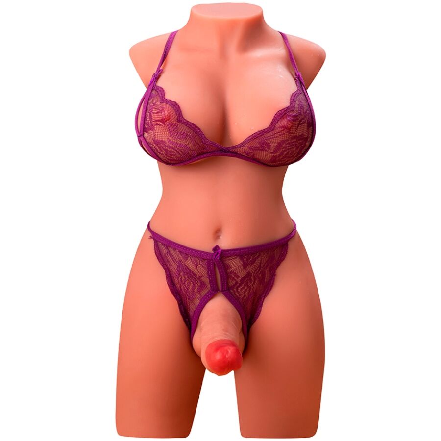 XISE - MIAH LADY BOY TORSO FEMININO COM DILDO COM VIBRAÇÃO E EMPURRAÇÃO 55 CM