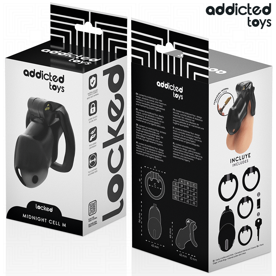 ADDICTED TOYS LOCKED - GAIOLA PENIANA MINDNIGHT CELL, TAMANHO M