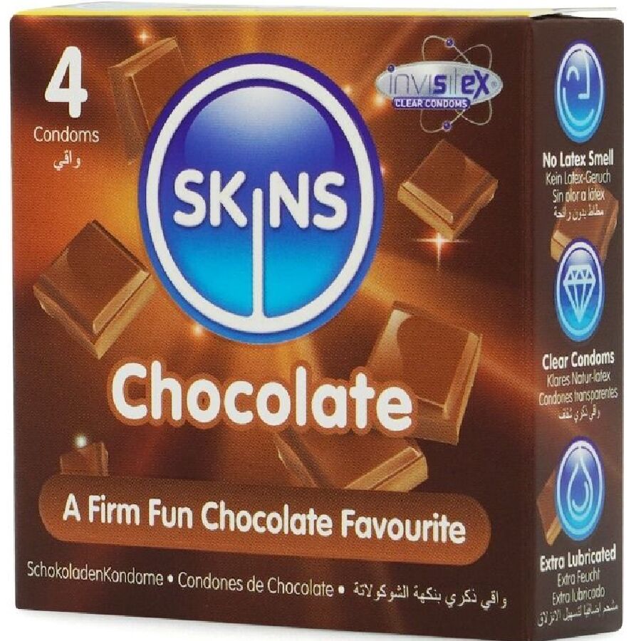 SKINS - PACOTE COM 4 PRESERVATIVOS CHOCOLATE PREMIUM