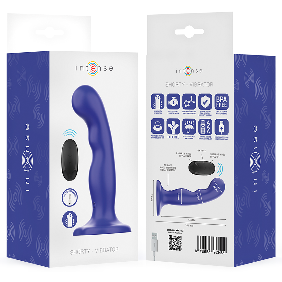 INTENSE - VIBRADOR SHORTY COM VENTOSA AZUL CONTROLE REMOTO