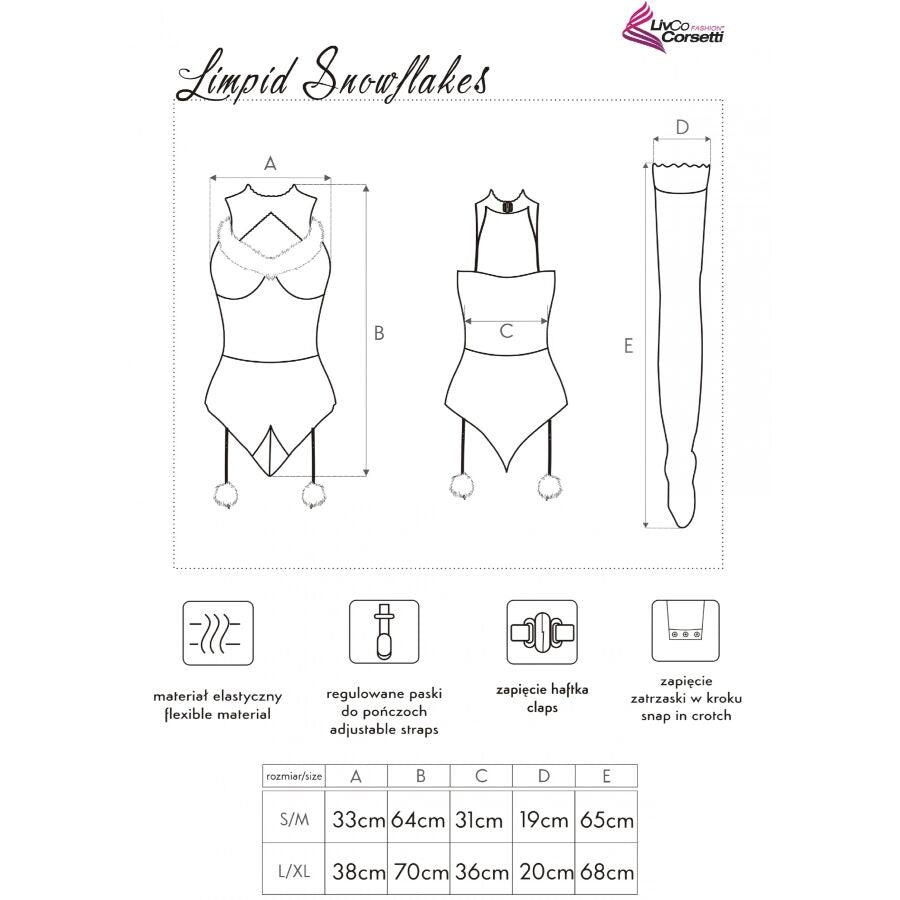 LIVCO CORSETTI FASHION - LIMPID SNOWFLAKES LC 90604 BODY + MEIAS + TIARA DE NATAL TAMANHO S/M