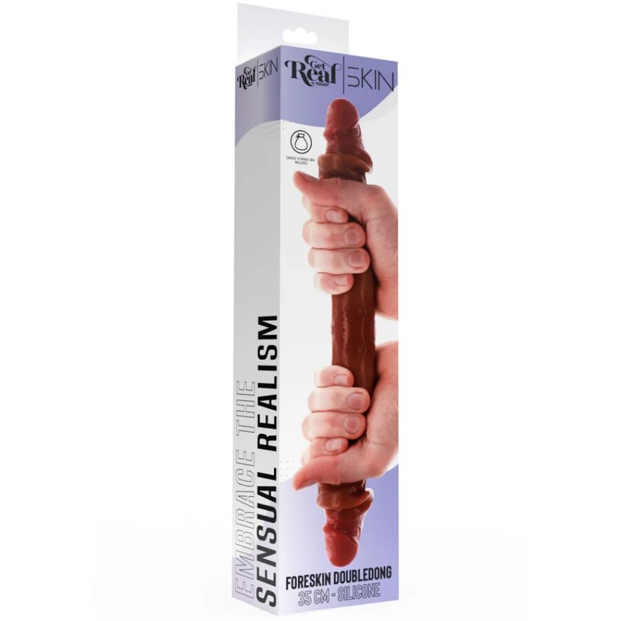 GET REAL - DILDO DE SILICONE DE DUAS PONTAS CARAMELO 35 CM