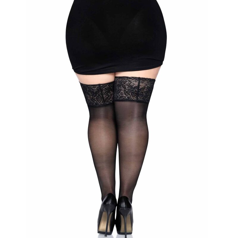 LEG AVENUE - MEIAS PRETAS COM RENDA LARGA TAMANHO ÚNICO