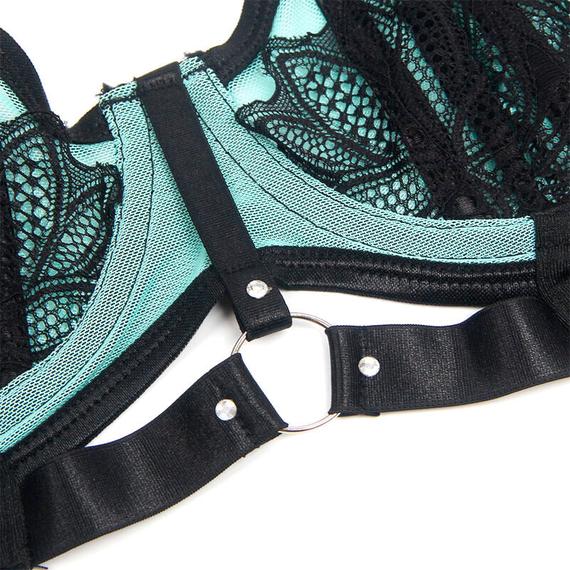 SUBBLIME - 955564 CONJUNTO DE SUTIÃ DE COURO VERDE COM ZÍPER DE MALHA L/XL