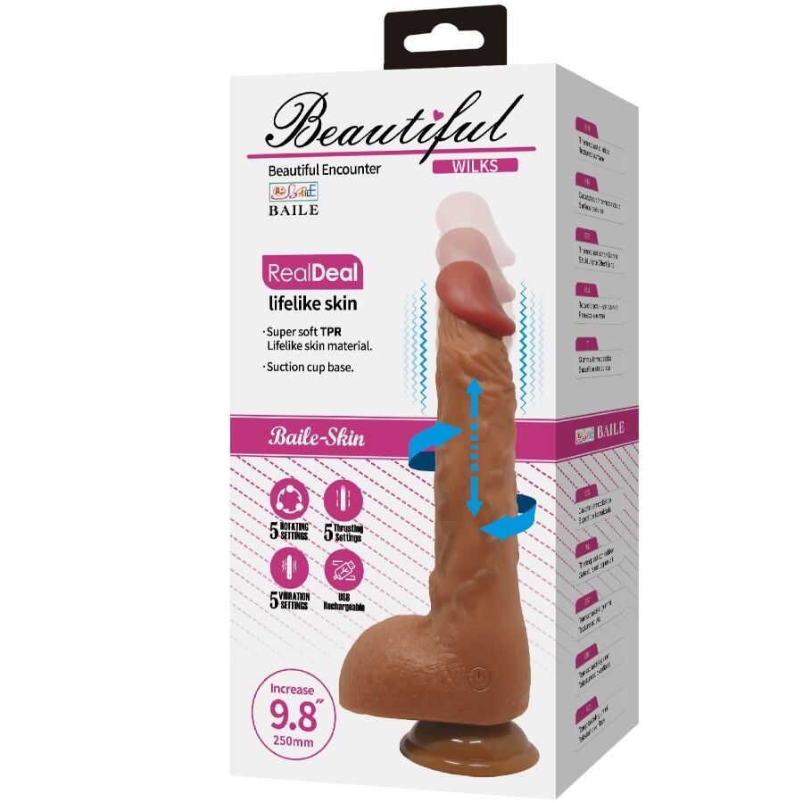 BAILE - BEAUTIFUL WILKS VIBRADOR REALÍSTICO 5 AJUSTES 25 CM MULATO