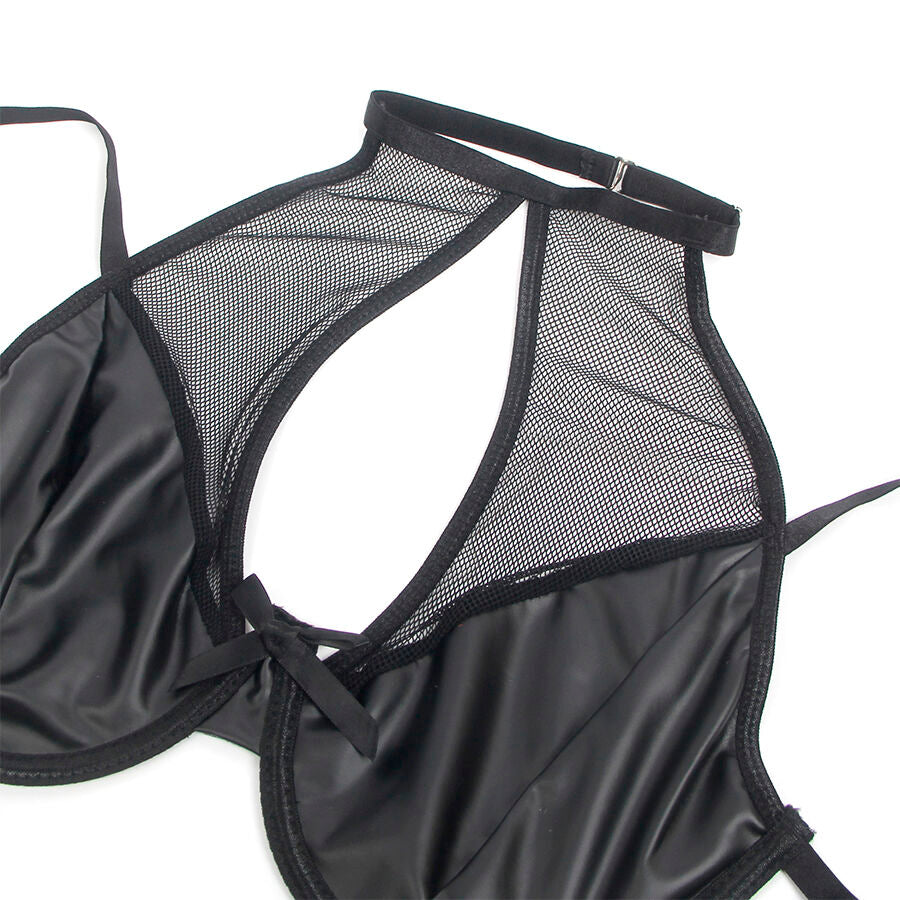 SUBBLIME - 957582 CONJUNTO DE SUTIÃ E SAIA DE COURO PRETO S/M