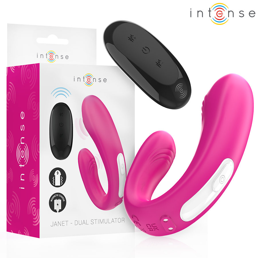 INTENSE - JANET DUAL ESTIMULADOR EM U E VIBRADOR COM CONTROLE REMOTO ROSA