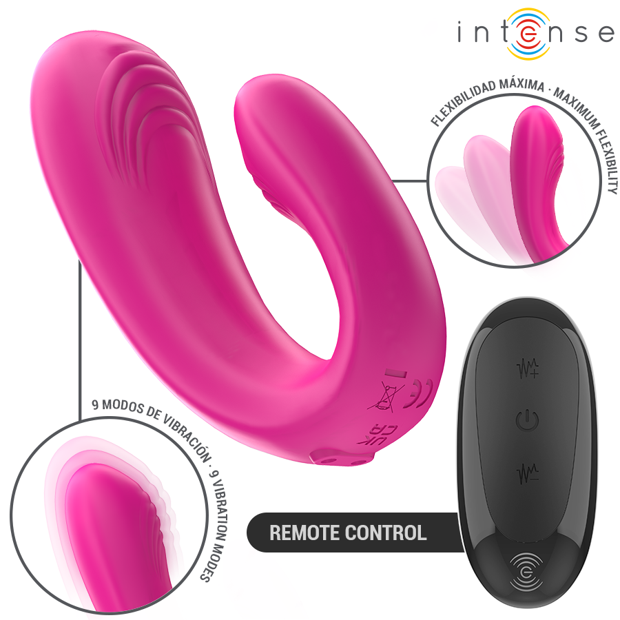 INTENSE - JANET DUAL ESTIMULADOR EM U E VIBRADOR COM CONTROLE REMOTO ROSA