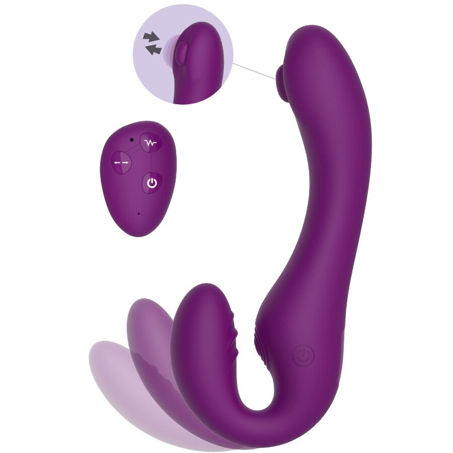 XOCOON - VIBRADOR STRAP-ON 2 EM 1 SEM ALÇAS COM CONTROLE REMOTO ROXO