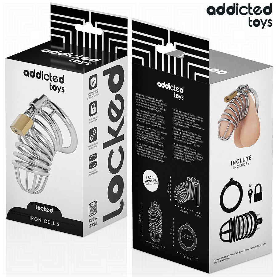 ADDICTED TOYS LOCKED - GAIOLA DE PÊNIS DE METAL COM CÉLULA DE FERRO 4 CM TAMANHO S