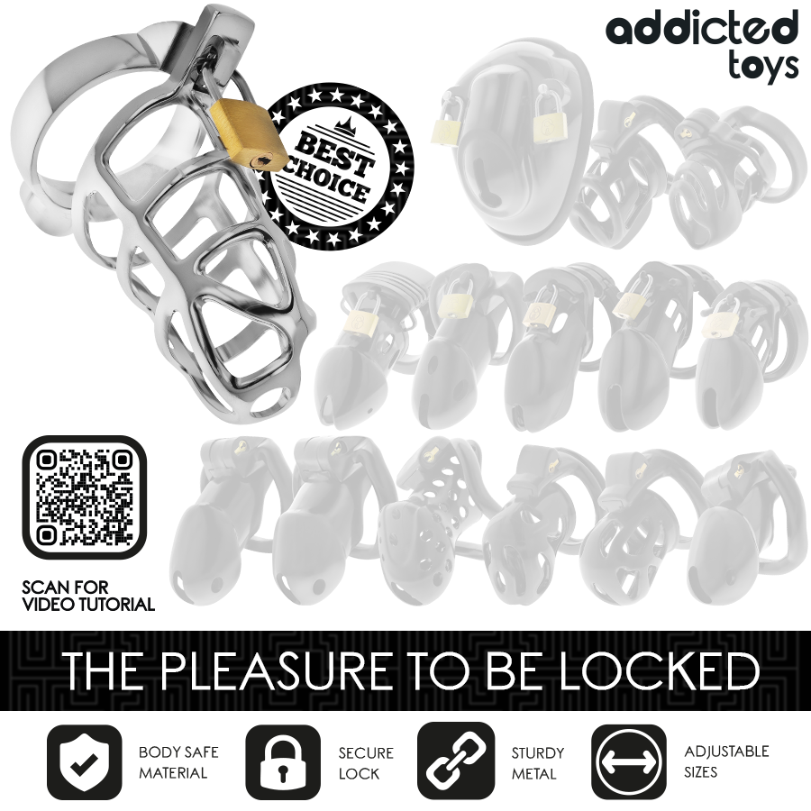 ADDICTED TOYS LOCKED - GAIOLA DE PÊNIS DE METAL COM TRAVA DE PRATA TAMANHO S