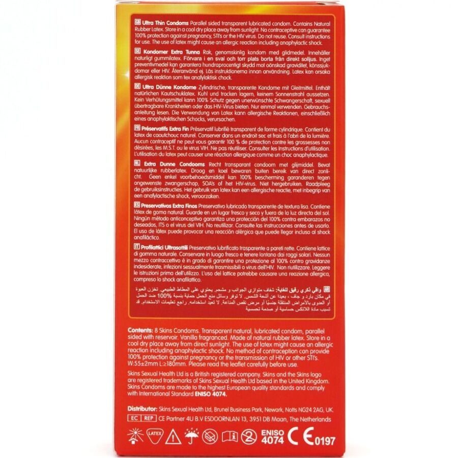 SKINS - PRESERVATIVOS ULTRA FINOS PREMIUM PACOTE COM 8