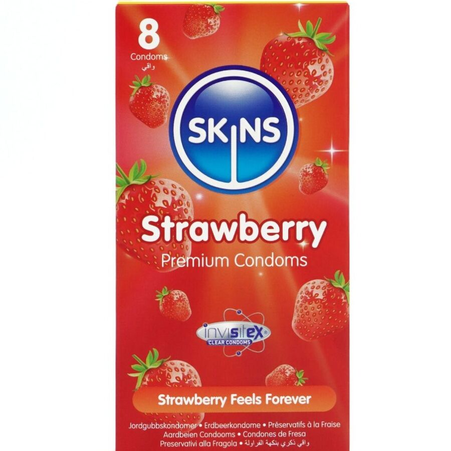 SKINS - PRESERVATIVOS PREMIUM DE MORANGO - PACOTE COM 8