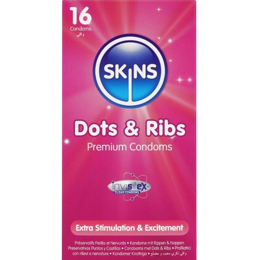 SKINS - DOTS & RIBS PREMIUM PRESERVATIVOS PACOTE COM 16