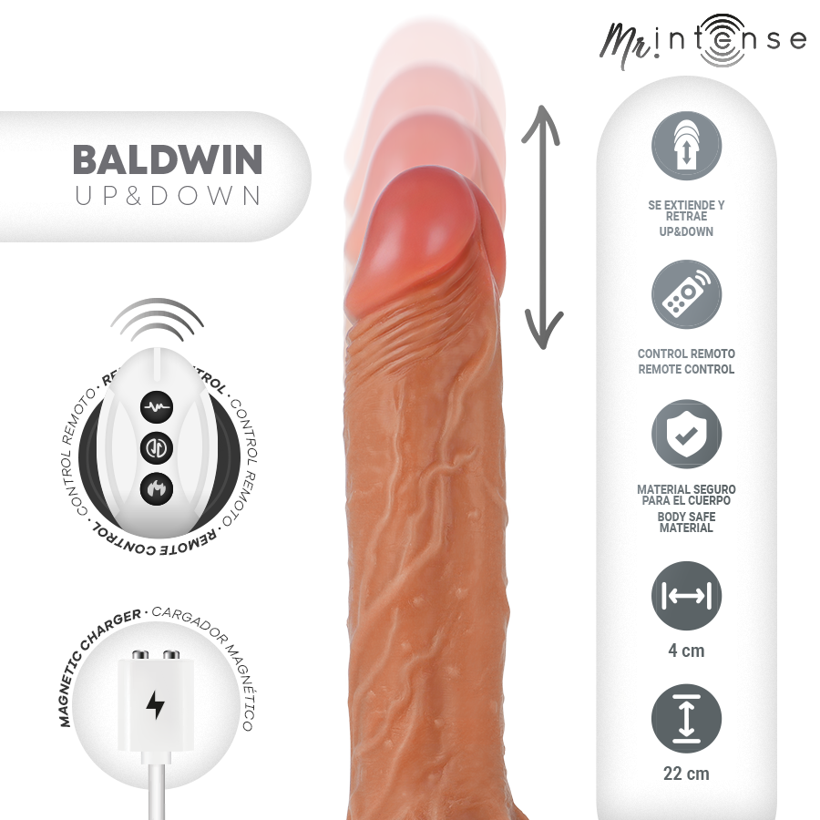 MR INTENSE - CONTROLE REMOTO PARA PÊNIS REALISTA BALDWIN 22 CM -O- 4 CM