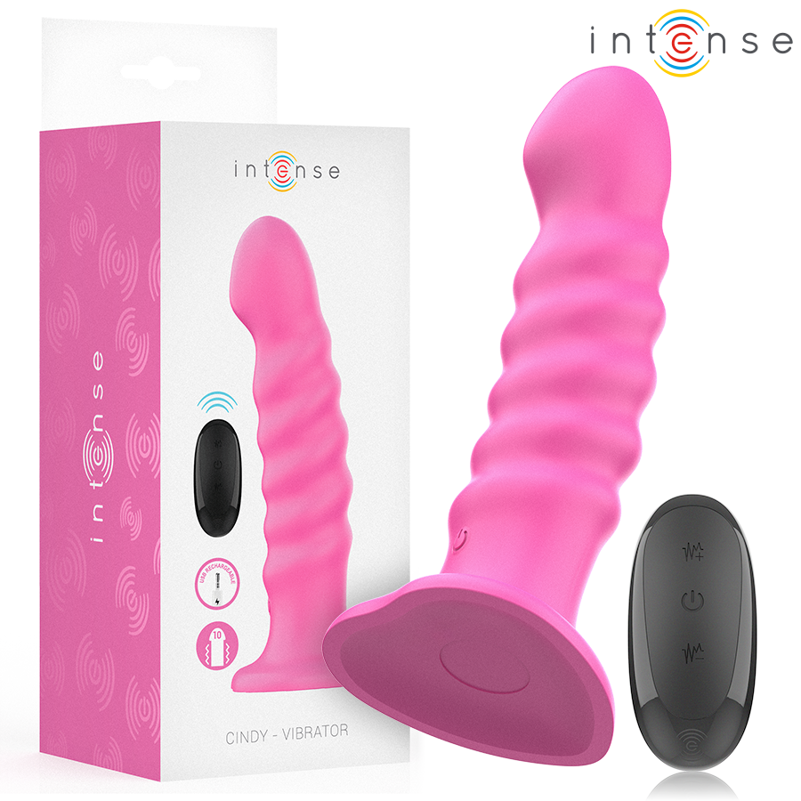 INTENSE - VIBRADOR CINDY TAMANHO L DESIGN ESPIRAL 10 VIBRAÇÕES ROSA CONTROLE REMOTO
