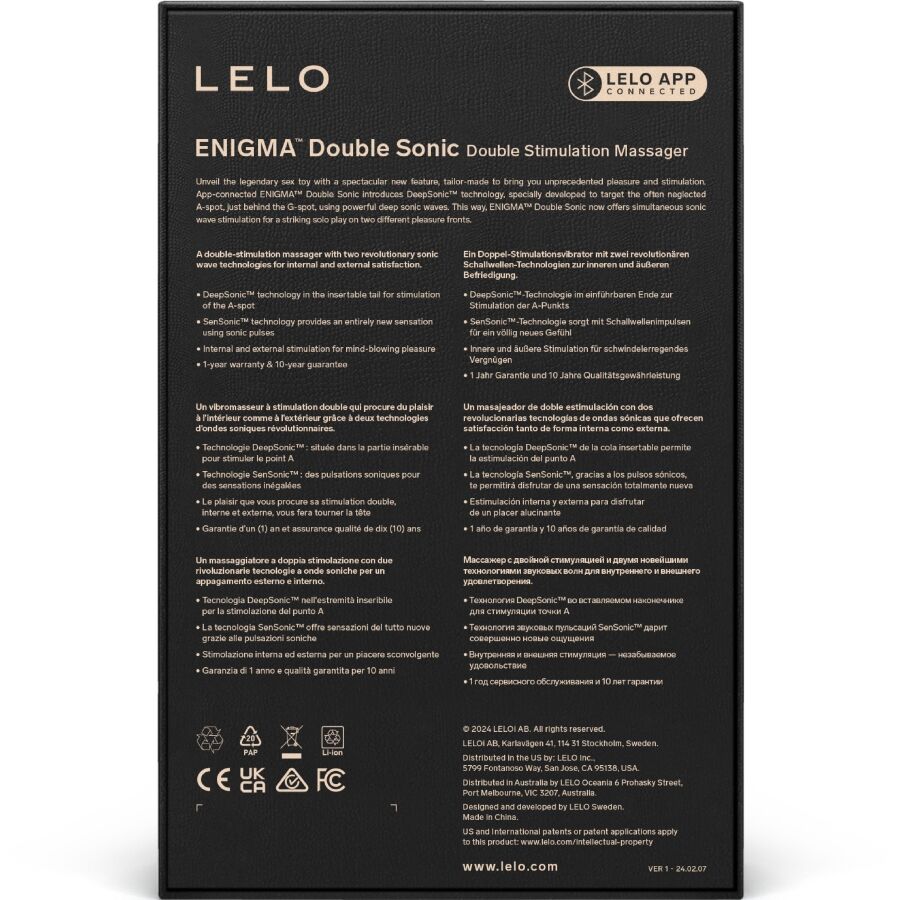 LELO - ENIGMA DUPLO VIBRADOR SÔNICO PONTO G PRETO